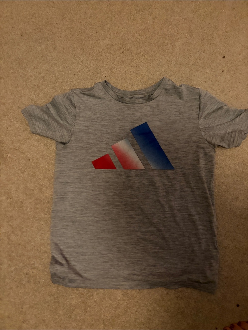 adidas Gray Short Sleeve Tee with Red/White/Blue Logo